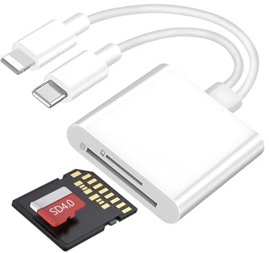 SD Card Reader Dual Connectors Dual Slots Digital Camera Adapter Camera Card Viewer Memory Card Reader for iPhone iPad Mac Android System Lightning USB C MicroSD SD Card Plug