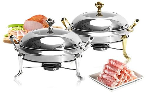 DFGHNBVC Round Buffet Chaferstainless Steel Chafing Dish Full Size Warmer Buffet Dish Catering Pan With Visible Lidfood Pan And Fuel Holdersilver24Cm,Gold-28Cm,Gold24Cm