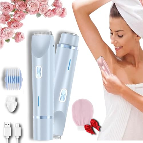 Sianova Bloomshave - 2-In-1 Damen Körperrasierer, Sianova Rasierer, intimrasierer für frauen, Ipx7 Wasserdicht, Nass & Trocken Anwendbar, Usb-C Aufladung, Für, Körper,Gesicht,Beine & Achseln (Blau)