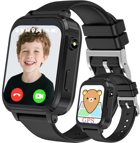 clleylise Smartwatch Kinder mit GPS und Telefon, 4G Kinder Smartwatch, Voice Chat, SOS IP68 Wasserdicht Spiel Wecker Touchscreen, Smart Watch für Jungen Mädchen 4-16 Jahre (Black 4G)