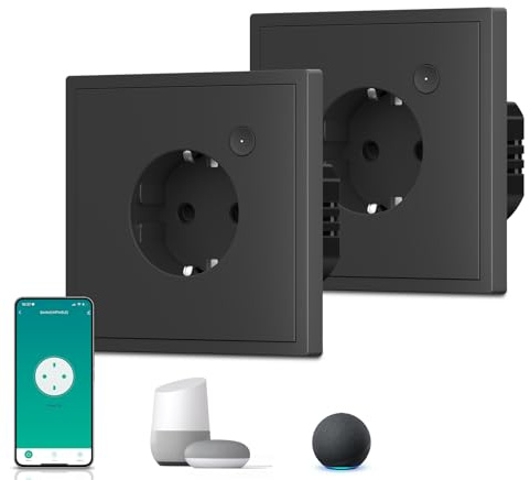BSEED Prise intelligente en Matt, Prise de courant enterrée WiFi, Prise de courant avec minuteur, Installation simple, S - Série, 86mm x 2Pack Noir