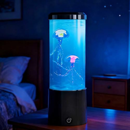 Weiongppy LED Jellyfish Aquarium Lamp, Round Realistic Aquarium Sensory Lights with 4 Modes Lighting & 7 Color Changing Modes, Relaxing Mood Night Light Gift for Kids Adults Home Office Bedroom Decor