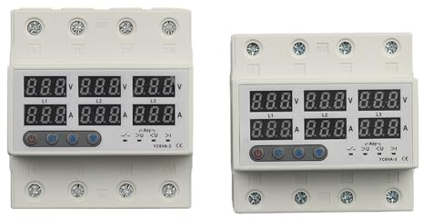 Voltmetro Amperometro Trifase 3P+N Su Guida DIN Regolabile, Protezione Limite Di Corrente Da Sovratensione E Sottotensione, Relè Di Monitoraggio, Protettore(63A With N 3X220V)