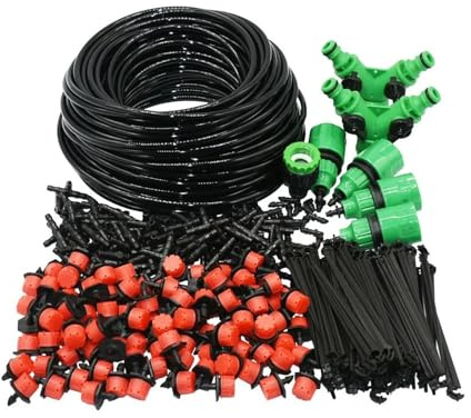 Aspersor automático Kit de riego por Goteo automático for macetas de jardín, 50-20 m, con goteros Rojos Ajustables.(50M)