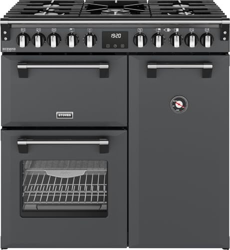 Stoves Richmond Deluxe 90DF 90cm wide Dual Fuel Range Cooker with Gas Hob - Anthracite - A Rated