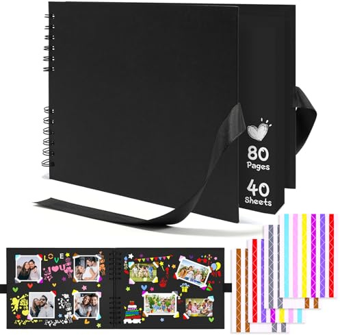 Album Fotos para Pegar y Escribir Scrapbook Cuaderno Hojas 290 * 215mm Album de Fotos DIY Scrapbooking Album Con Esquinas Adhesivas,para Cumpleaños Aniversario de Boda (Negro, 1 pieza-A4)