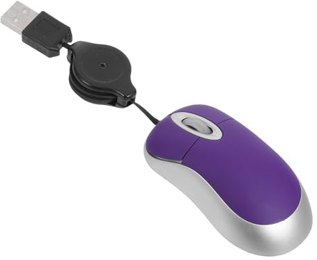 CIYODO Ratón USB Telescópico Compacto Cable Retráctil para Portátil y Ordenador, Ratón Silencioso Ergonómico de Viaje, Color Púrpura, Compatible con Sistemas Operativos USB