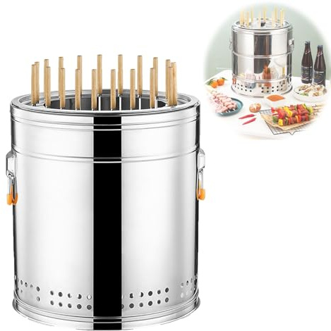 Gril à charbon en acier inoxydable, poêle à charbon léger et portable, kit d'accessoires de barbecue sans fumée for pique-nique, camping, patio, arrière-cour(Single,S)