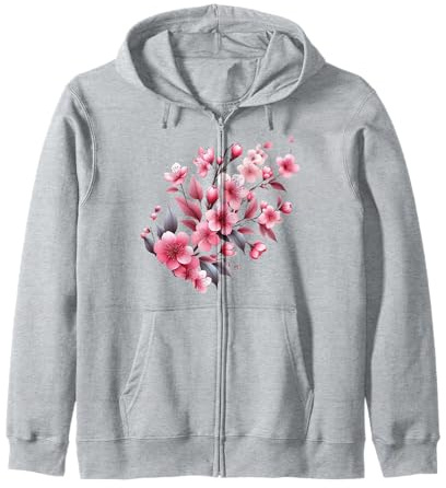 Fleur de Cerisier Rose Japonaise Sakura Fleur Fond Noir Sweat à Capuche