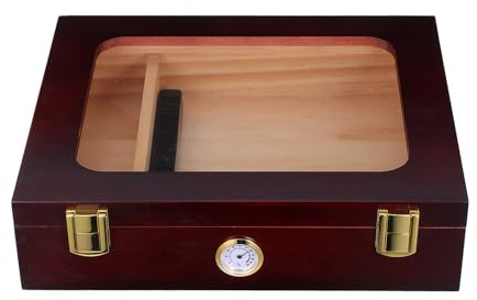 VILLCASE Caja y Humidificador Higrómetro Integrado de Madera Marrón con Tapa de para Almacenar y Conservar para Humidor de Cigarros en Bares y Hogar