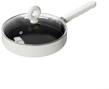 Sartén de hierro con tapa de cristal, revestimiento antiadherente, base plana para todo tipo de cocinas, incluye inducción de gas, ergonómica, para mango para construcción de metal resistente, color