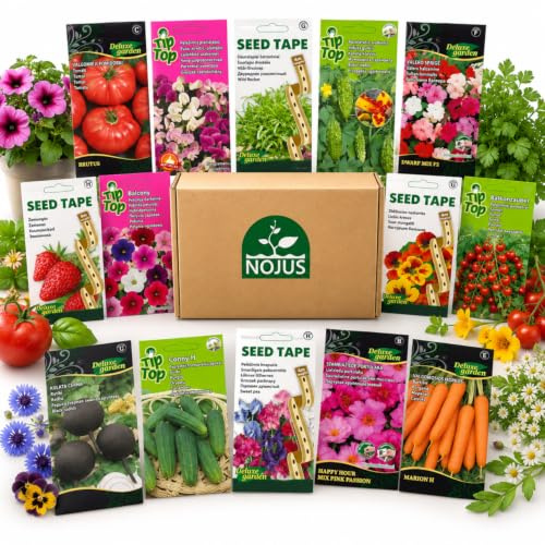 Nojus - Blom-, ört- och grönsaksfrökollektion – 40 assorterade fröpåsar för prisvärd odling hemma