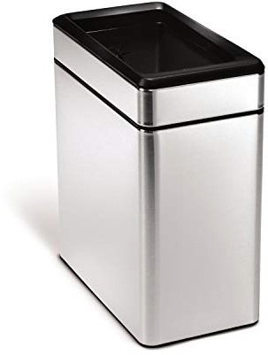 simplehuman Slim Open Can, 10L / 2.6 Gallon Commercial Office Trash Can for Hotel Rooms, Conference Rooms, Reception, Heavy Duty Stainless Steel, ADA-Compliant, Brushed Stainless Steel