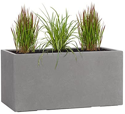 Pflanzwerk® Pflanzkübel TUB Grau 40x80x40cm XXL – Rechteckig – Großer Fiberglas Blumenkübel für außen und innen - Frostbeständig - UV-Schutz – Markenqualität