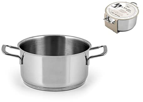 H&H Casseruola Inox Elodie Fondo A Induzione 2 Manici 16 Lt1,8 Pentole Cucina, Acciaio Inossidabile, Argento, 16 cm