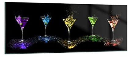 ARTTOR Glasbild 140x50cm Wandbild Glasdruck Küche - 0442 | Cocktail Trinken Alkohol Panorama Groß XXL Modern Dekoration Wohnzimmer Schlafzimmer Küche Wanddeko Kunstdruck Art ARTTOR