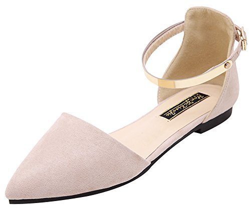 Jamron Mujer Dedo Punteado Terciopelo Bailarinas Elegante D'orsay Pumps Plano Zapatos de Vestir Albaricoque SN02330 EU40.5