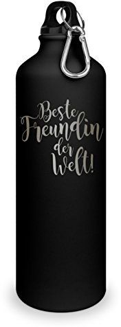 Trinkflasche mit Gravur - Beste Freundin der Welt! - Aluminiumflasche mit Gravur, Sportflasche - matt schwarz