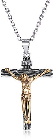 Nofade Silver Collier Jésus Christ Argent,Pendentif Croix INRI,Bijoux Réligieux pour Homme Femme Enfants