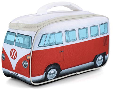 BRISA VW Collection - T1 Bulli Bus Kulturbeutel Brotzeittasche | Volkswagen Kosmetiktasche Kulturtasche Waschbeutel, Fanartikel Retro Urlaub, Strapazierfähiges 600D-Polyester, Rot