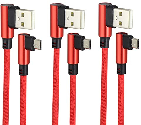 AAOTOKK (23cm/9inch 90 Degree Micro USB Cable Right Angle USB 2.0 A Male to Micro Male Fast Sync & Charging Cable for Android, Samsung, LG,Huawei, Smartphones & More(Red/3-Pack)