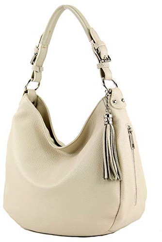 modamoda de T200 Damen Leder Schultertasche Henkeltasche handmade in Italy, Farbe:Creme