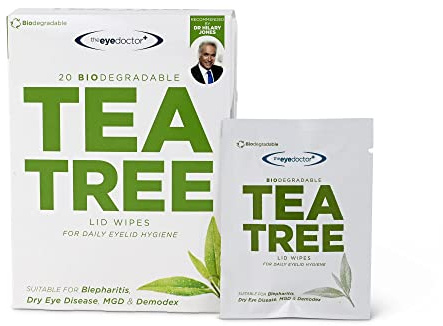 The Eye Doctor Tea Tree Oil Eyelid Wipes - 40 x Single Use Eye Cleaning Wipes for Daily Lid Care - Individual Preservative Free Sensitive Eye Cleaner - Soothes Cleans and Refreshes