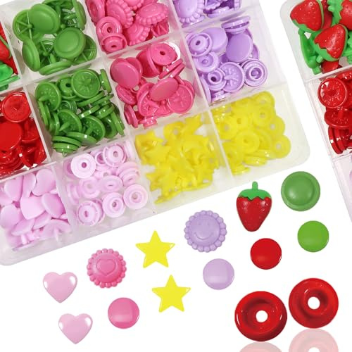 TOAOB Juego de 60 Botones a Presión Automáticos de Plástico de Colores con Estrella de Fresa Smiley Redondos Forma para Costura Creativa Scrapbooking