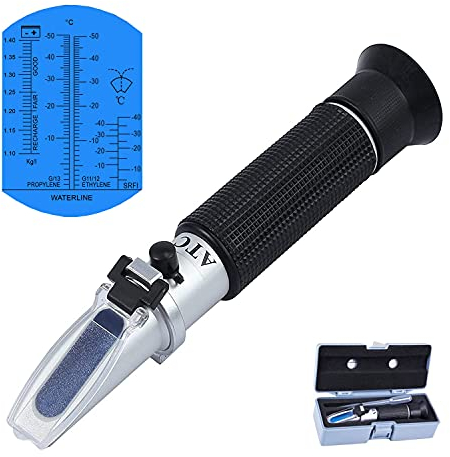 Frostschutz Refraktometer, Handrefraktometer Kühlmitteltester für Ethylenglykol, Propylenglykol, Gefrierpunkt von Kühlwasser Scheibenwasser AdBlue Batteriesäure, Harnstoffkonzentration des