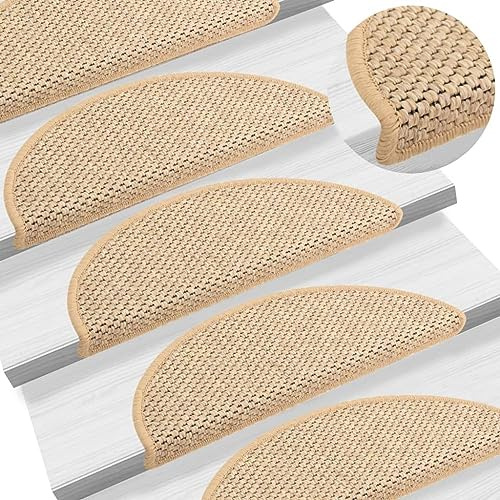 vidaXL Tapis d'Escalier Autocollants 15 pcs, Protections d'Escalier Antidérapantes, Moquettes de Marches Insonorisantes, 56x17x3 cm Beige Clair