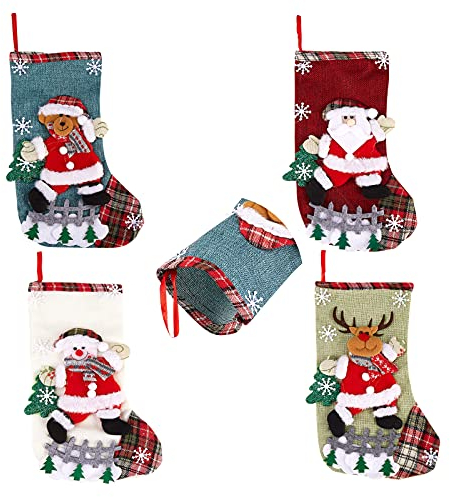 BEEFLYING 4 stücke Samt Weihnachtsstrumpf Bunte Weihnachtsbaum Dekoration Weihnachtsmann Schneemann Anhänger Zum Aufhängen von Dekorationen Weihnachtsschmuck (12.2 * 7.48 Zoll)