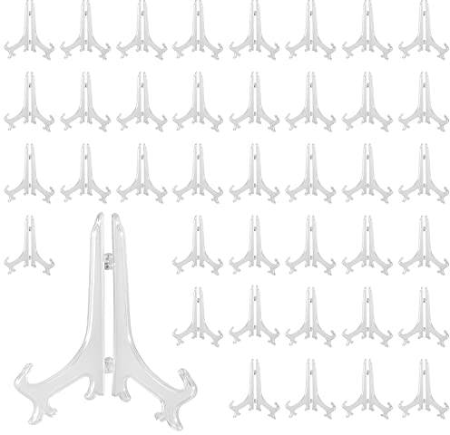 KOHAND 40 Packs 8 Inch Plastic Easels Plate Display Stands, Clear Acrylic Plate Stand, Folding Display Picture Photo Frame Stand, Place Card Holder at Wedding, Home Art Decoration