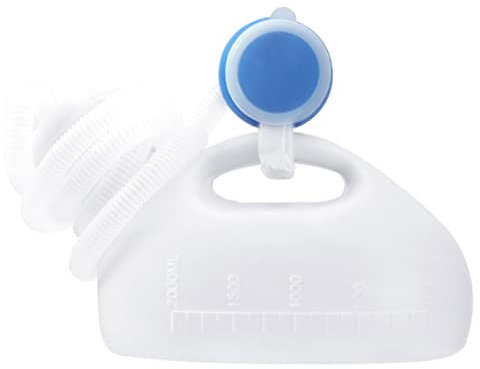 BANNESE Botella De Orina Portátil 2000ML Urinario para Hombre con Colector De Orina Botella De Orina De Gran Capacidad De Plástico Reutilizable con 1.5M Manguera, para Camping Ancianos,Blanco