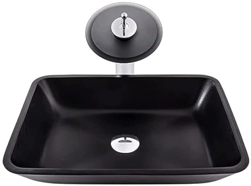 YEITH Lavandino in Vetro Temperato, Lavabo da Appoggio ​in Vetro Temperato, Artistico Lavabo da Bagno Nero, Lavabo da Appoggio, Applica aHomes, Hotels, Villas,B