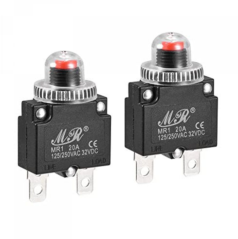 sourcing map Protector de sobrecarga de circuito, 20 A AC125/250 V DC32 V, interruptor térmico para compresor de aire con tapas impermeables, 2 unidades