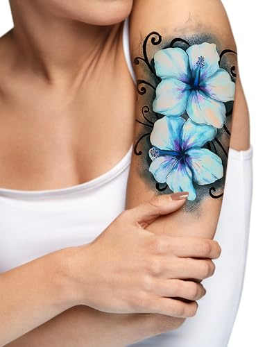Tatodays Aufkleber zum Aufkleben, Blumen, Rosen, Flora, Blumen, Erwachsene, temporäre Tätowierung, Aufkleber, Übertragung, weibliche Körperkunst, Übertragungen, Frauen, (blue flower)