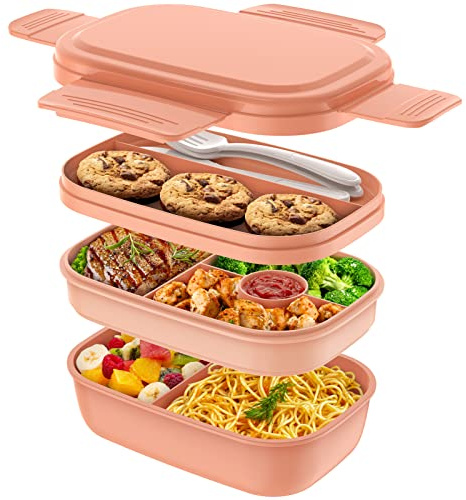 Bento Box Adult Lunch Box,3 Stackable Bento Lunch Containers for Adults | Modern Minimalist Design Bento Box with Utensil Set, Leak-Proof Lunchbox for Dining Out, Work, Picnic, School