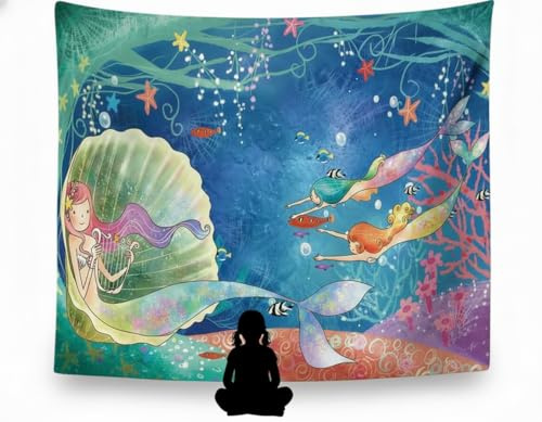 Ulticool - Meerjungfrau Kinderzimmer Verzierung Mädchen Junge - Wandteppich - 200x150 cm - Großer Wandteppich - Posterdeko - Wandkunst Zubehör für Schlafzimmer Wohnzimmer Kinderzimmer
