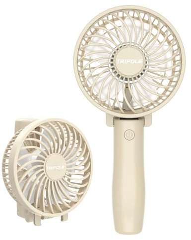 TriPole Handheld Fan Rechargeable, Foldable Battery USB Fan, Personal Pocket Fans, 3-Speed Mini Handheld Desk Fans, 180°Adjustable Portable Fan for Indoor, Camp, Sport Indoor, Outdoor, Beige