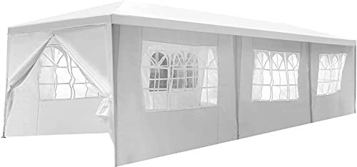 3x9M/3x6M/3x3M Tonnelle Tente Gazebo Pavillon de Jardin Tente de Réception，pour Fête/Mariage/BBQ (3X9M, 8 Bâches)