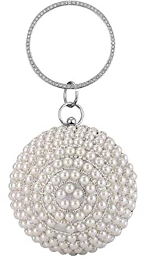 CORIOS Clutch damer pärlor aftonväska rund boll strass clutch väska axelväska avtagbar kedja liten väska handväska för bröllop kvällsfest födelsedag dansfest bankett, silver, L, Unik, moderiktig