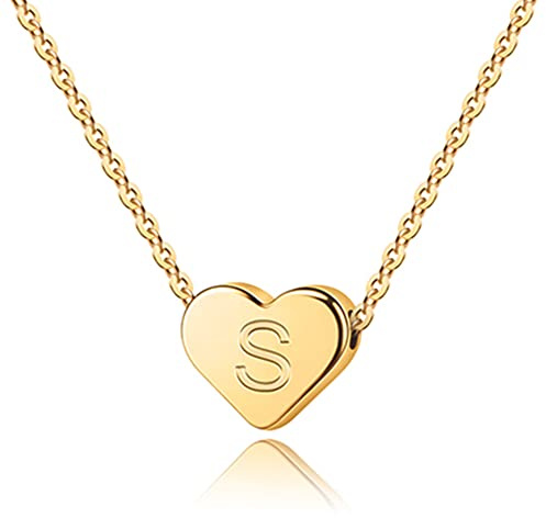 TINGN Goldkette mit Buchstaben Damen Mädchen, 14K Gold Vergoldet Herz Kette Buchstaben Halskette Herz Kette mit Buchstaben Kette Gold Damen Gold Schmuck Geschenke für Frauen Teenager Mädchen Kette