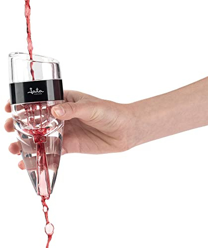 JATA HOGAR HVIN2204 Carafe à vin, Aérateur et Oxygénateur Design élégant Base de support Anti-goutte, Facile à nettoyer, rapide avec sac de voyage 15,4 x 5,76 cm