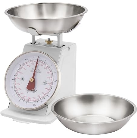 MARLIZ Small Retro Kitchen Scale 4.4Lb/2Kg with 2 Bowls White |Mechanical dial Scale| Vintage | Pesa para alimentos| bascula de cocina|Bakers Scale
