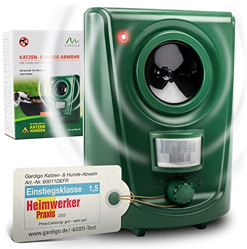GARDIGO® Dissuasore per Gatti | Repellente per Cani | Repellente per Gatti | Dissuasore per Cani | Scacciagatti da Giardino | 120°, Copertura 12m | Ultrasuoni 20-60 kHz