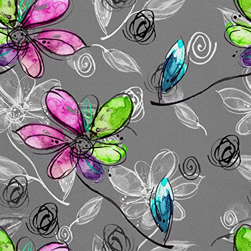 HEKO PANELS Stoff Oxford Wasserdichte Meterware Canvas-Stoff Polyester Stoff Zum Nähen Nähstoffe Möbelstoffe Dekostoffe Handwerken Wasserabweisend Blickdicht Blumen 2 Meter 155 x 200 cm, DX1319/2MB