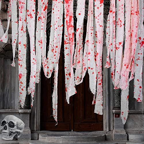 25M Halloween Gruseliges Bluttuch，gruseliges gruseliges Tuch mit blutigen Drucken, gruseliges Stoffblutstreifen-Tuch für Halloween