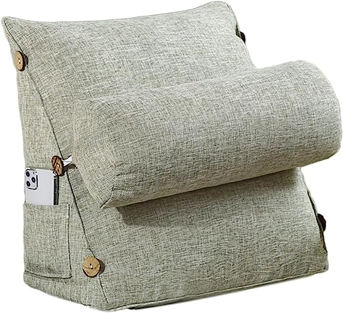 PRUJOY Lesekissen für den Nachttisch mit Verstellbarer Nackenrolle, Keilkissen für den Kopf und die Rückenlehne. Keilkissen für das Kopfteil am Bett, Keillesekissen, Bettkeilkissen (D 60 * 50 * 20cm)