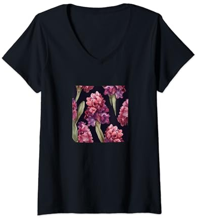 Femme Motif floral sauvage aquarelle jacinthe T-Shirt avec Col en V