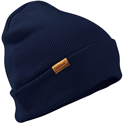 Mössa Herr Dam Vinter Kallsäker Vintermössa - Vindtät Beanie Andningsförmåga Mjuk Elastisk Termisk Stickad Hatt - Varm Gåvor för Män och Kvinnor Marinblå
